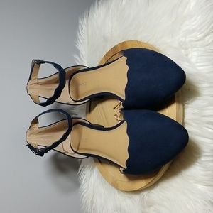 Lane Bryant Navy Blue Faux Suede Scalloped Flats